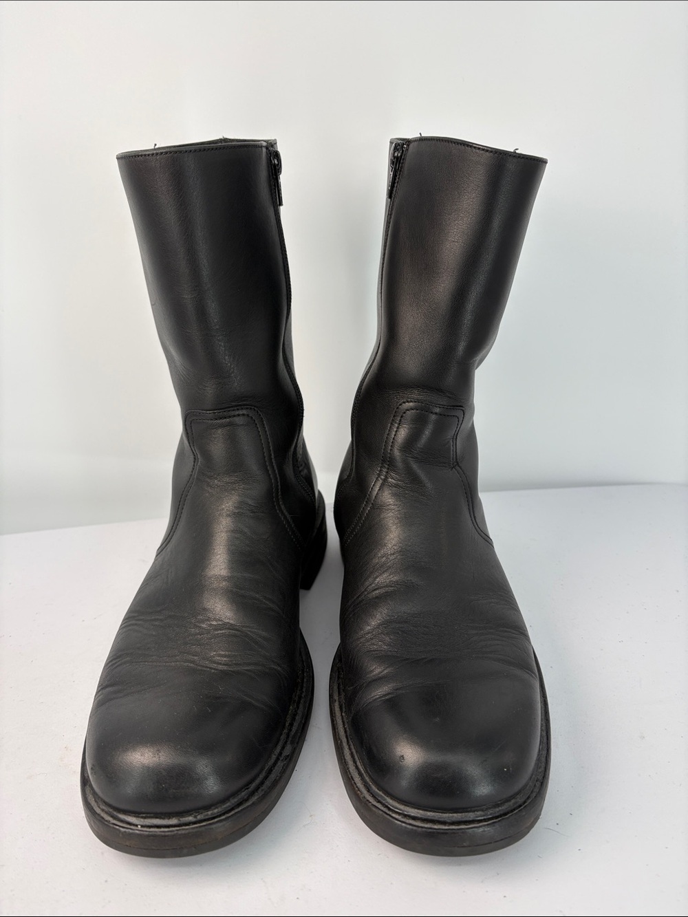 ☃️ J. Crew Black Leather Mid-Calf moto Boots made in Italy 49187